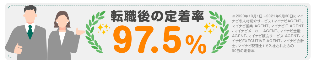 転職後の定着率97.5％