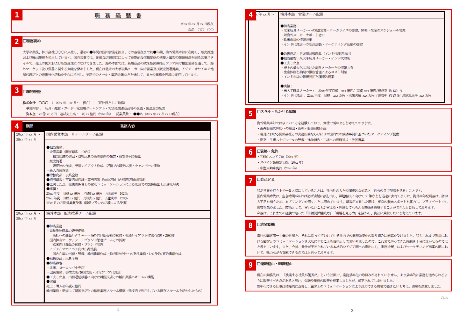 書 書き方 経歴 職務